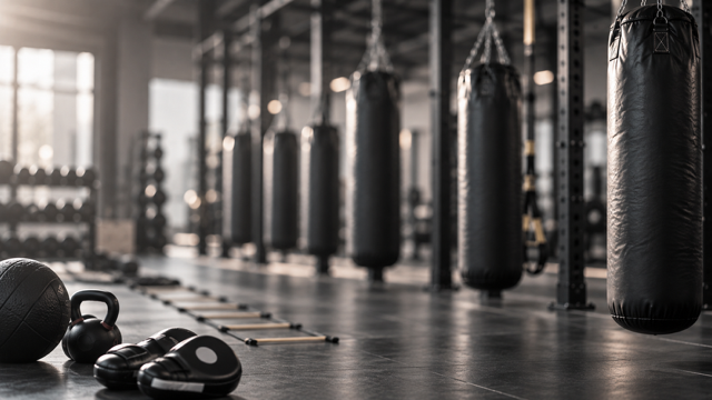 Trainingsruimte met bokszakken